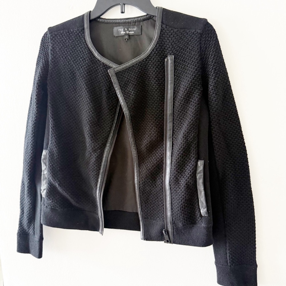 Rag & Bone Wool & Lamb Leather Black Biker Jacket Size XS - Picture 3 of 5